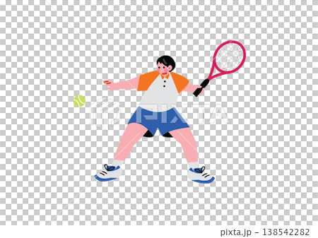 テニスラケットでボールを打つ男性のイラスト 138542282