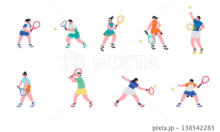 カラフルなテニス選手のイラストセット 138542283