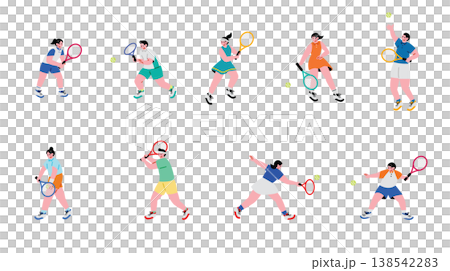 カラフルなテニス選手のイラストセット 138542283