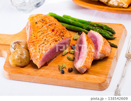 Cutting board of roasted duck breast Cutting board of roasted duck breast 138542609