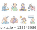 高齢者の熱中症症状と対策イラストセット（予防） 138543086