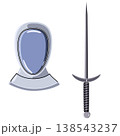 Fencing sport equipment set. Vector collection featuring helmet and sword. 138543237