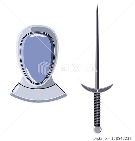 Fencing sport equipment set. Vector collection featuring helmet and sword. 138543237