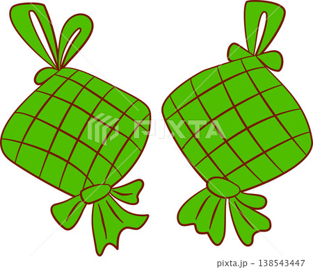 Green Ketupat rice dumplings isolated on transparent background for Hari Raya Green Ketupat rice dumplings isolated on transparent background for Hari Raya 138543447