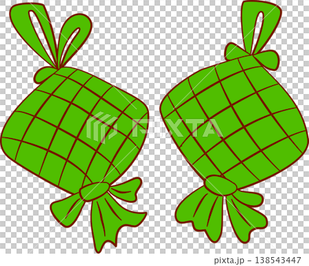Green Ketupat rice dumplings isolated on transparent background for Hari Raya Green Ketupat rice dumplings isolated on transparent background for Hari Raya 138543447