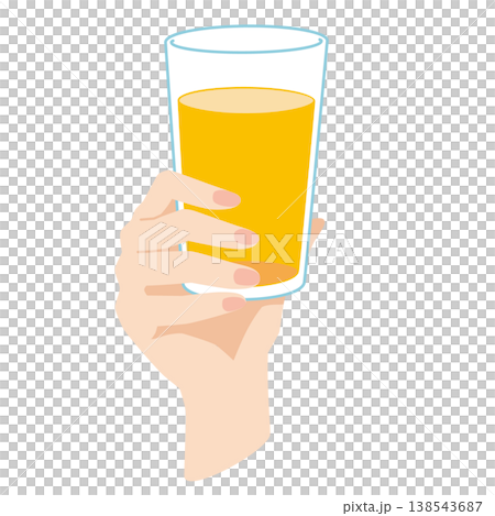 ジュースが入ったコップを持つ手のイラスト ジュースが入ったコップを持つ手のイラスト 138543687
