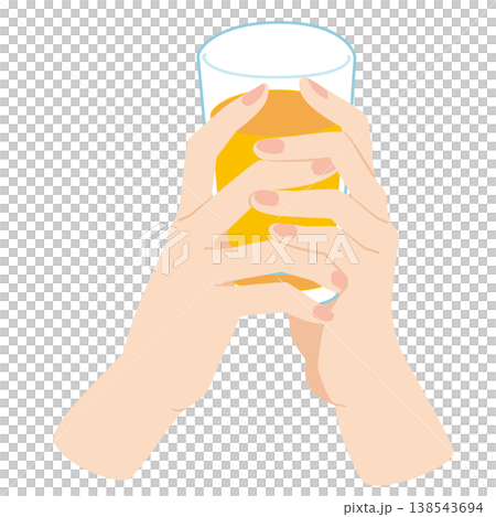兩隻手拿著一杯果汁的插圖。 138543694