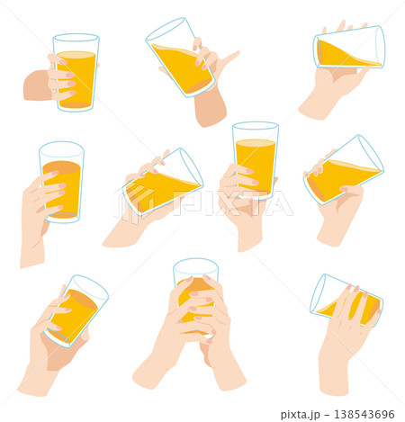 コップに入ったジュースを飲む手のイラスト　10パターン 138543696