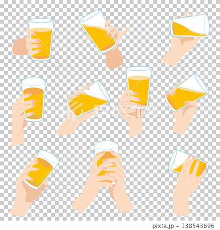 コップに入ったジュースを飲む手のイラスト　10パターン 138543696
