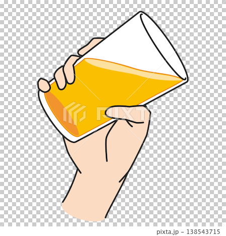 An illustration of a right hand drinking juice from a glass. 138543715