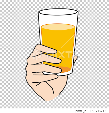 ジュースが入ったコップを持つ右手のイラスト ジュースが入ったコップを持つ右手のイラスト 138543716