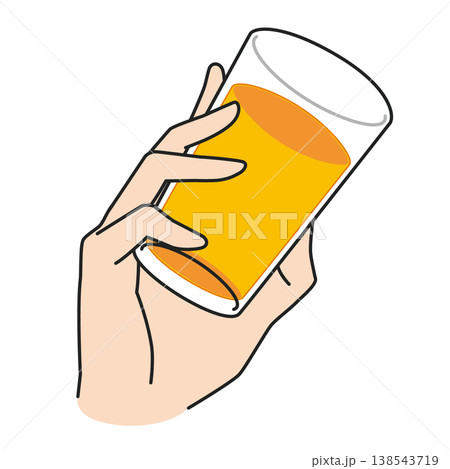コップでジュースを飲む手のイラスト コップでジュースを飲む手のイラスト 138543719