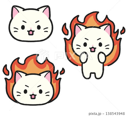 熱い、やる気に燃えている猫のイラストセット 138543948