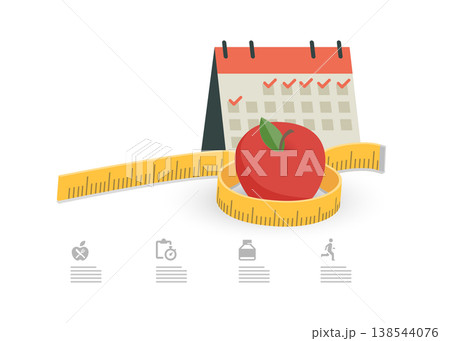 Health and Fitness Tracking Elements with Red Apple Stock Illustration. Health and Fitness Tracking Elements with Red Apple Stock Illustration. 138544076