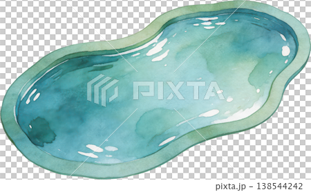 一幅抽象的藍色游泳池及其水面插圖，讓人聯想起夏日水邊的景色。 138544242