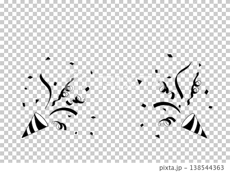Cracker background illustration, monochrome, with confetti and ribbons. 138544363