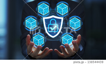 ブロックチェーンによるセキュリティソリューション。安全なデータ暗号化とネットワーク保護。チェックマー 138544439