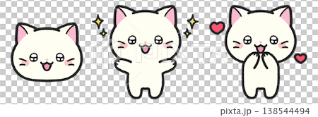 一組描繪一隻眼睛閃閃發光的快樂貓咪的插圖。 138544494