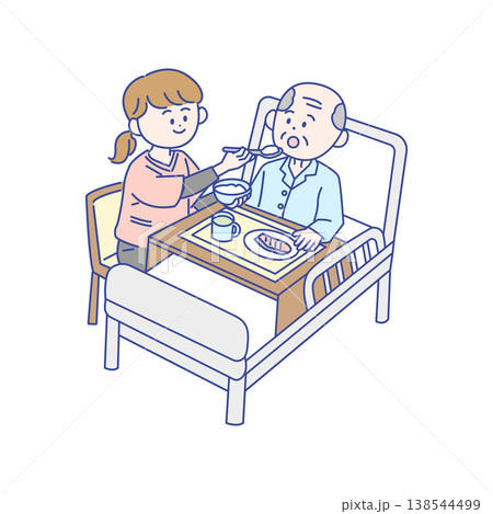 高齢者の食事介助を行う介護士のシーン 高齢者の食事介助を行う介護士のシーン 138544499