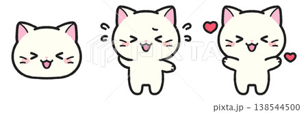 嬉しい、照れている猫のイラストセット 嬉しい、照れている猫のイラストセット 138544500