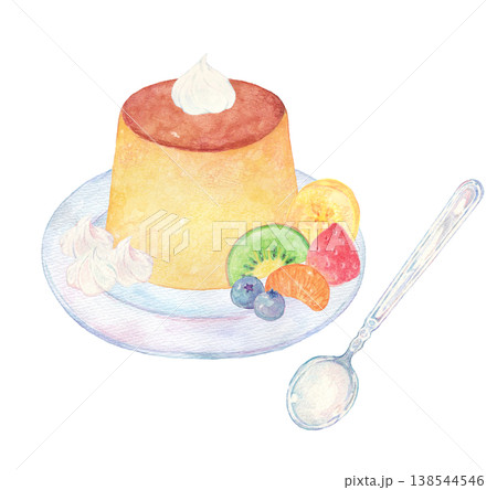 かわいいプリンの手描きイラスト かわいいプリンの手描きイラスト 138544546