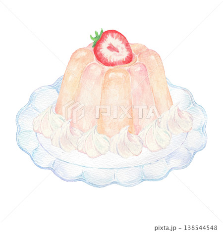 苺が乗ったババロア　手描き 138544548