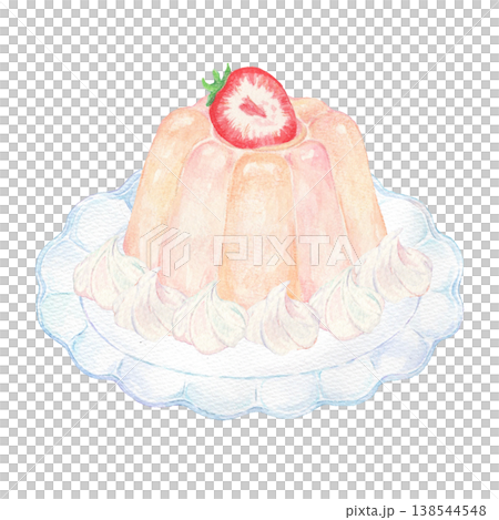 苺が乗ったババロア　手描き 138544548