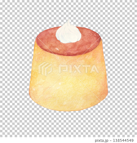 ホイップが乗っているプリンのイラスト ホイップが乗っているプリンのイラスト 138544549