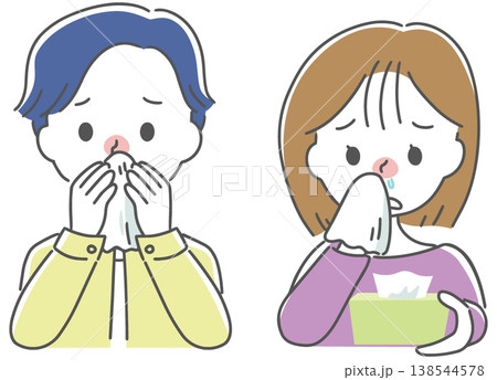 鼻炎・鼻水に悩む男女のイラスト 138544578