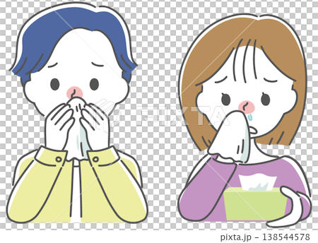 鼻炎・鼻水に悩む男女のイラスト 138544578