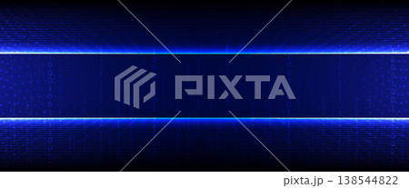 Blue digital background with binary code and glowing perspective grid lines vector 138544822