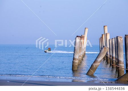 The Leaning pole at Sao Aiang Beach with banana boat 138544836