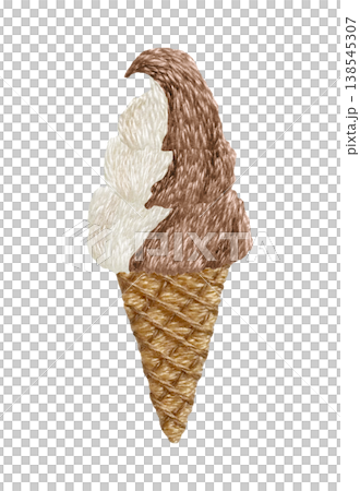 [Vanilla and Chocolate Soft Serve Ice Cream] Hand-Embroidered Illustration Material 138545307