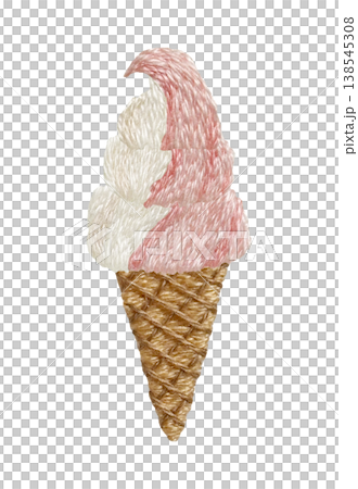 [Strawberry Soft Serve Ice Cream] Hand-embroidered illustration material 138545308