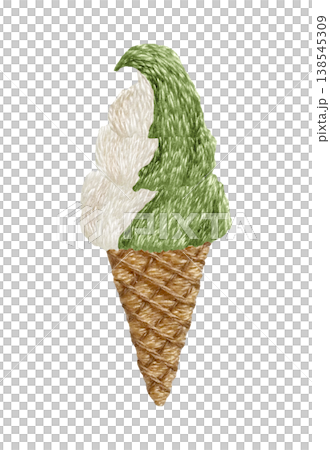 【ソフトクリーム抹茶味】手刺繍イラスト素材 138545309