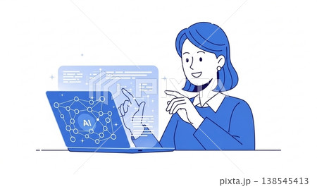 AIビジネスを活用して微笑む女性会社員 DX 生成AI シンプル人物 138545413
