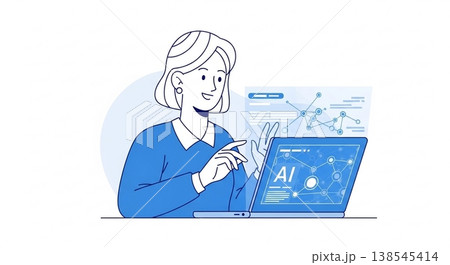 AIビジネスを活用して微笑む女性会社員 DX 生成AI シンプル人物 138545414