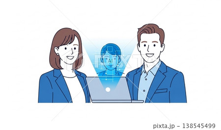 AIビジネスを活用して微笑む男女会社員 DX AI シンプル人物 138545499