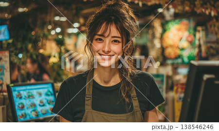 やりがいのある仕事を表現した女性レストランスタッフの採用向けイメージ 138546246