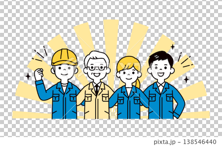 職場の同僚と仲良く肩を組む、作業着を着た社員・従業員の上半身ベクターイラスト素材セット 職場の同僚と仲良く肩を組む、作業着を着た社員・従業員の上半身ベクターイラスト素材セット 138546440