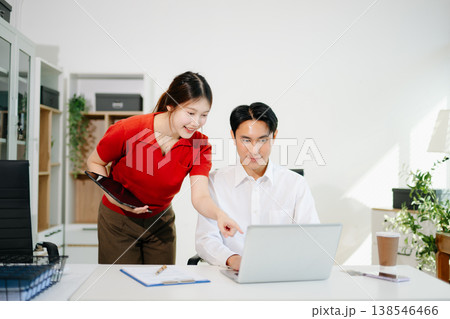 Portrait of success business people working together in modern office. Business teamwork startup concept Portrait of success business people working together in modern office. Business teamwork startup concept 138546466