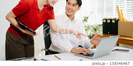 Portrait of success business people working together in modern office. Business teamwork startup concept Portrait of success business people working together in modern office. Business teamwork startup concept 138546467