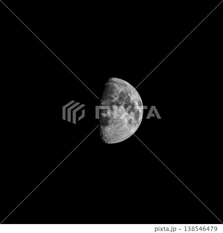 Beautiful half moon on the black sky background Beautiful half moon on the black sky background 138546479