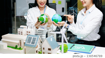 Business team people planning hand using laptop for working technology and business Net zero and carbon neutral concept.NET ZERO icons and symbols save the eco world. green energy 138546789