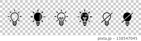 Icon set (vector) for turning light bulbs on and off, eco mode, and checkmark. 138547045
