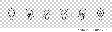 Icon set (vector) for turning light bulbs on and off, eco mode, and checkmark. 138547046