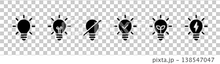 Icon set (vector) for turning light bulbs on and off, eco mode, and checkmark. 138547047