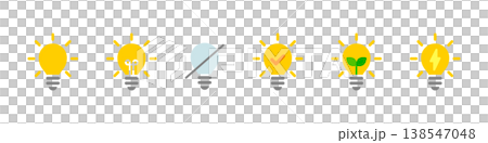 Icon set (vector) for turning light bulbs on and off, eco mode, and checkmark. 138547048