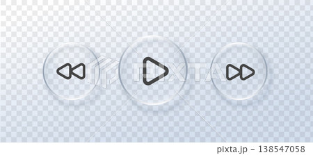 Glass liquid for music button play and black icon on transparent background. Effect frosted morph for badge crystal glass and sign card media. Glass square translucent for button highlight music. 138547058