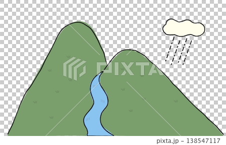 山と川を描いた手描きのシンプルな自然風景イラスト 山と川を描いた手描きのシンプルな自然風景イラスト 138547117